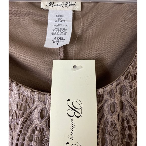 Brittany Black Tan Lace Top Long Sleeve Scoop Neck Size Small NWT - Picture 5 of 5